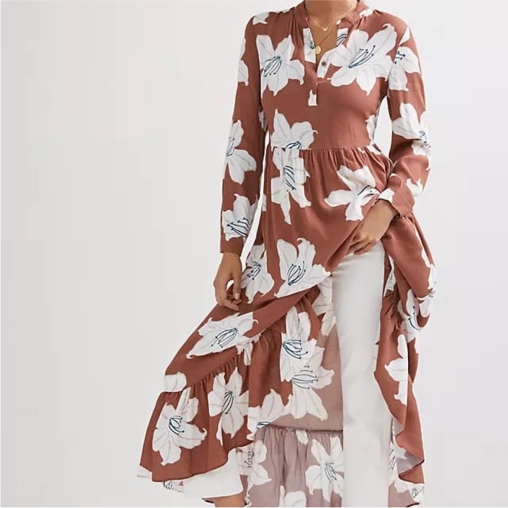 Anthropologie Brown Floral Maxi Dress